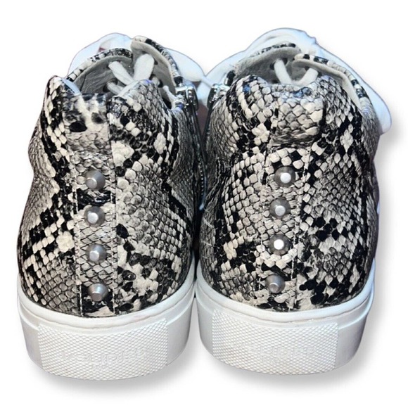 J/Slides | Gray Black Vegan Snake Print Almond Toe High Top Sneakers - Picture 2 of 7